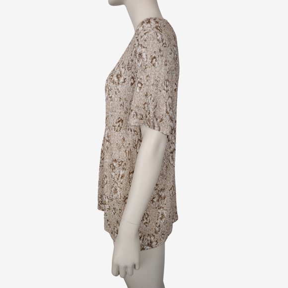 Worthington Tan Floral Popcorn Textured Stretch Short Sleeved Blouse 1X - Picture 5 of 9